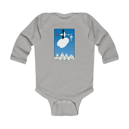 Benevolent Wings Baby Long Sleeve Bodysuit – Cozy Vintage Stork Delivery Design