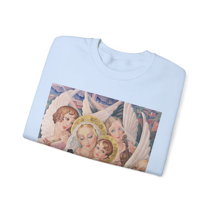 Madonna with Child Surrounded by Musical Angels by Gerda Wegener Heavy Blend™ Crewneck Sweatshirt