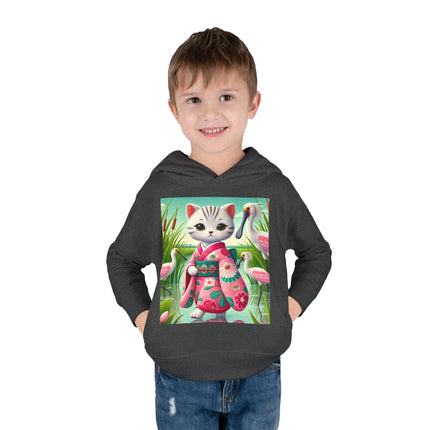 Geisha Kitten Strolls Among the Spoonbills Toddler Pullover Fleece Hoodie