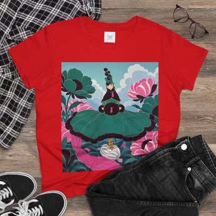 💚🌸 The Emerald Blossom Enchantress Cotton Tee – Art Deco Floral Fantasy