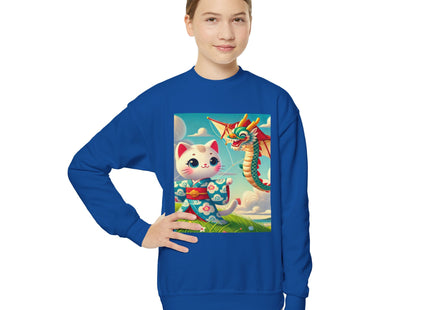 Geisha Kitten and the Dragon Kite Youth Crewneck Sweatshirt