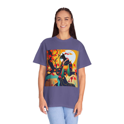 Black Cat in Kimono Unisex Garment-Dyed T-shirt