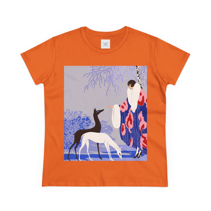 🦌🌸 The Lady Of The Graceful Deer Cotton Tee – Art Deco Garden Elegance