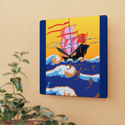 Golden Seas and Whimsical Dreams Acrylic Wall Clock, Round and Square