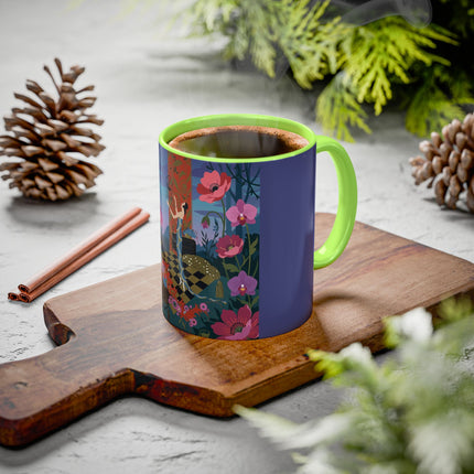 The Lady And The Midnight Birdcage Colorful Mugs – Art Deco Botanical Elegance