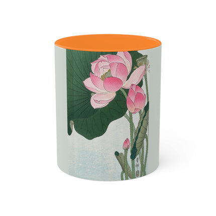 Blooming Lotus Flowers by Ohara Koson Colorful Mugs, 11oz