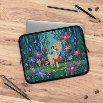🧚🌸 The Lady Of The Enchanted Mushroom Garden Laptop Sleeve – Art Deco Woodland Fantasy