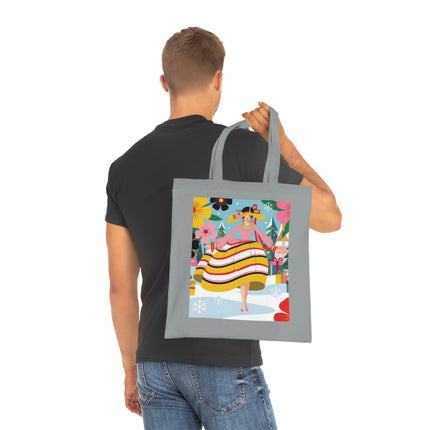 🎄🌸 The Christmas Blossom Belle Cotton Tote Bag – Art Deco Holiday Whimsy
