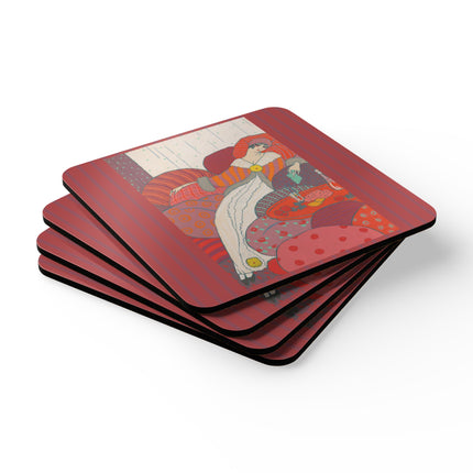 Les Coussins by Georges Lepape Corkwood Coaster Set