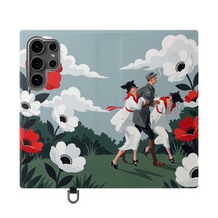🌺🎩 The Ladies Of The Scarlet Garden Flip Case – Art Deco Floral Adventure