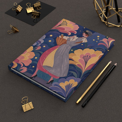 🌙🌸 The Lady Of The Moonlit Flower Garden Hardcover Journal – Art Deco Floral Nighttime Romance