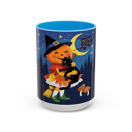 🎃🐈‍⬛ The Little Pumpkin Witch And Her Black Cat Colorful Mug – Whimsical Halloween Charm