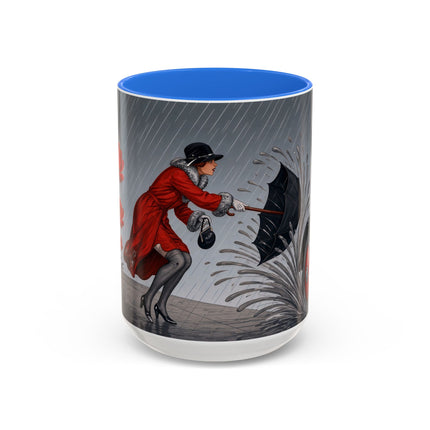 ☔🌹 The Scarlet Rainstorm Promenade Colorful Mug – Art Deco Motoring Elegance