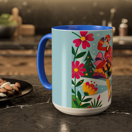 🌸🎄 Christmas In The Winter Garden Colorful Mug – Whimsical Holiday Fantasy