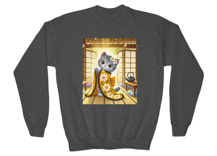 Playful Kitten in the Tea Room Youth Crewneck Sweatshirt