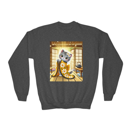 Playful Kitten in the Tea Room Youth Crewneck Sweatshirt