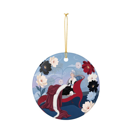 🌹✨ The Scarlet Chaise Ceramic Ornament – Art Deco Floral Glamour