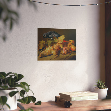 Still Life with Parrot and Grapes by Erasmus Von Engert Matte Horizontal Posters