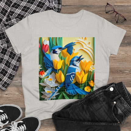 Blue Jays in a Spring Garden Women's Midweight Cotton Tee