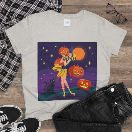 🎃🕯️ Moonlit Pumpkin Masquerade Cotton Tee – Whimsical Halloween Charm