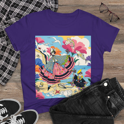 🐚🐟 The Seaside Fantasy Cotton Tee – Art Deco Ocean Whimsy