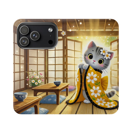 🐱🍵 Playful Kitten in the Tea Room Flip Case – Curious Charm & Cozy Whimsy