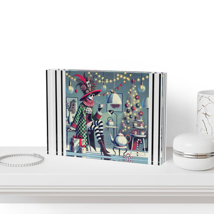 Whimsical Christmas Tea Party Acrylic Art Block