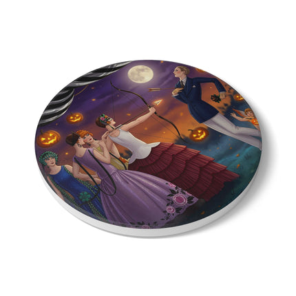 🏹🎃 Cupid's Arrow At Pumpkin Moon Manor Ceramic Coaster – Romantic Halloween Charm