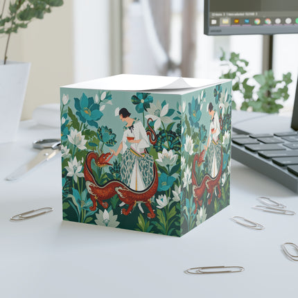 🐉🌿 The Dragon Keeper Note Cube – Art Deco Floral Fantasy