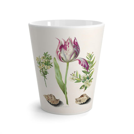 Tulip, Branches of Myrtle, and Shells by Maria Sibylla Merian Latte Mug