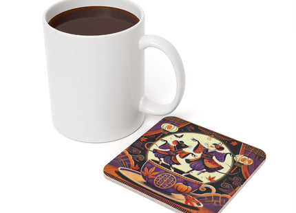 Theatrical Halloween Kabuki Mice on Teacup Cork Back Coaster