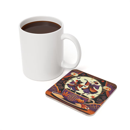 Theatrical Halloween Kabuki Mice on Teacup Cork Back Coaster