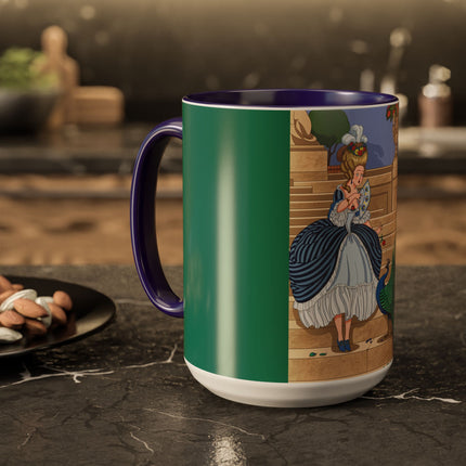 The Peacock's Admiration Colorful Mug (11oz, 15oz) – Rococo Elegance, Peacock Beauty & Garden Charm