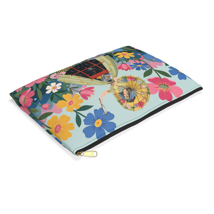 🌸🪞 The Floral Parasol Reflection Accessory Pouch – Art Deco Garden Fantasy