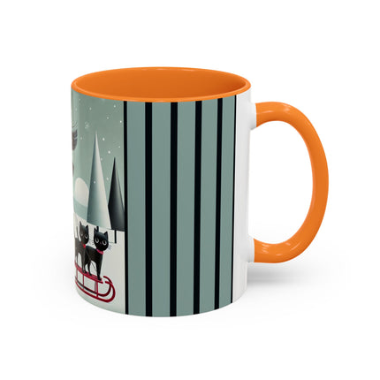 Red Sled & Curious Cats Colorful Mugs (11oz, 15oz)
