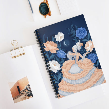 🌙🌸 The Lady Of The Moonlit Flower Garden Spiral Notebook – Art Deco Floral Fantasy