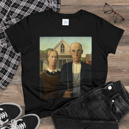American Gothic by Grant Wood Women's Midweight Cotton Tee