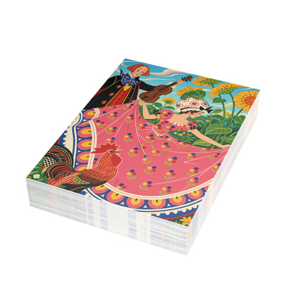 🎻🐓 The Garden Serenade Postcards With Envelopes – Art Deco Folk Whimsy