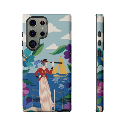 🌊🔭 The Lady Of The Seaside Lookout Phone Case – Art Deco Nautical Adventure