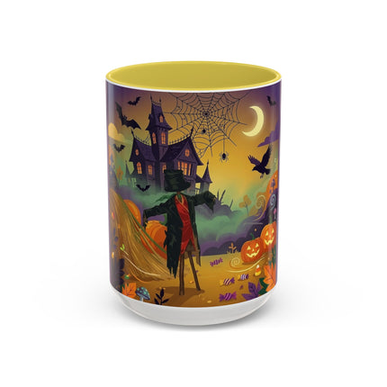 🌙🎃 The Scarecrow Of Haunted Hollow Colorful Mug – Whimsical Halloween Mystery
