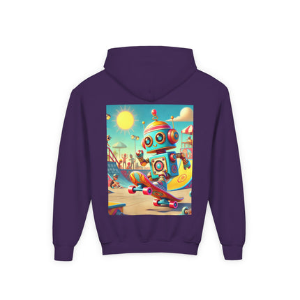 Skate Park Robot Youth Hooded Sweatshirt – Action, Energy & Retro Fun