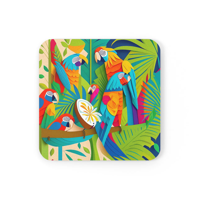 Colorful Macaws Cork Back Coaster