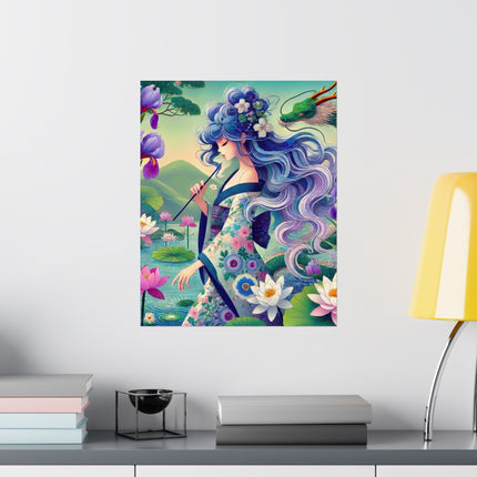 🐉🪷 Fairy of the Koi Pond Matte Vertical Poster – Tranquil Magic & Dragon Grace