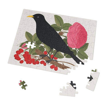 Blackbird & Rose Jigsaw Puzzle with Tin