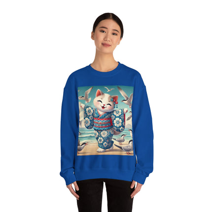 Geisha Kitten by the Seaside Heavy Blend™ Crewneck Sweatshirt