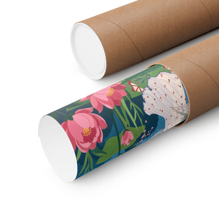 🌸☂️ The Lady Of The Falling Blossoms Matte Vertical Poster – Art Deco Garden Whimsy