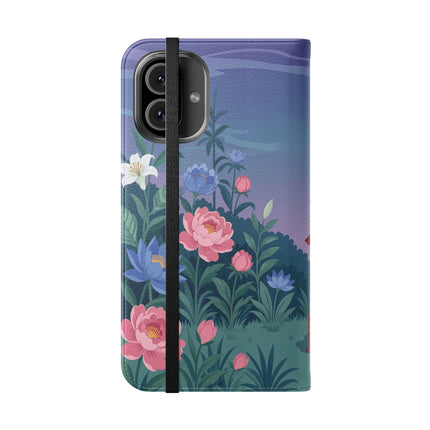 🐦🌸 The Lady And The Golden Bird Flip Case – Art Deco Floral Reverie