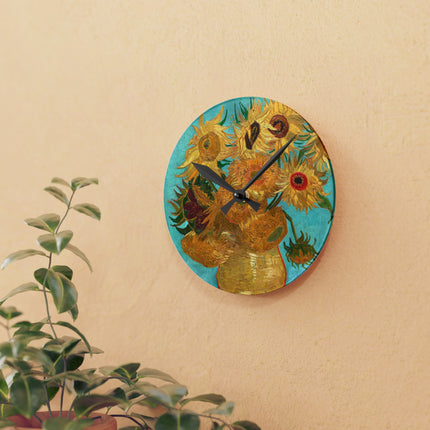 Vase with Twelve Sunflowers by Vincent Van Gogh Acrylic Wall Clock, Round and Square