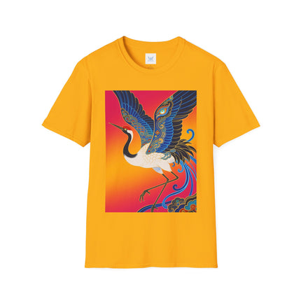 🪽🌅 The Celestial Crane Softstyle T-Shirt – Art Deco Wings Of Elegance