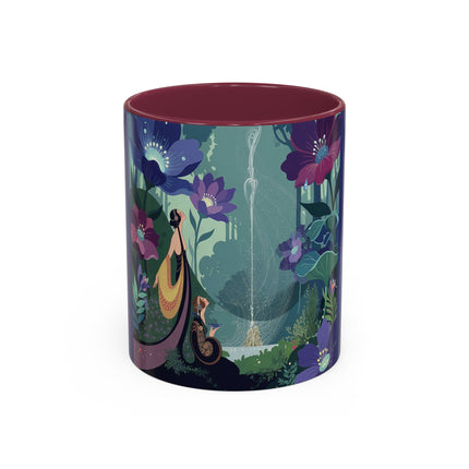 The Lady Of The Moonlit Fountain Colorful Mugs – Art Deco Botanical Serenity